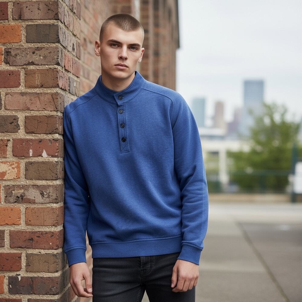 Cutter & Buck Blue Mock Neck Henley Pullover Sweatshirt L Athleisure Americana